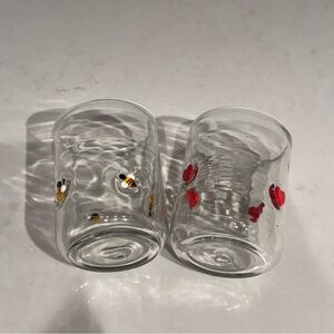 Anthropologie Icon Juice Glass Set Red Heart and Bee